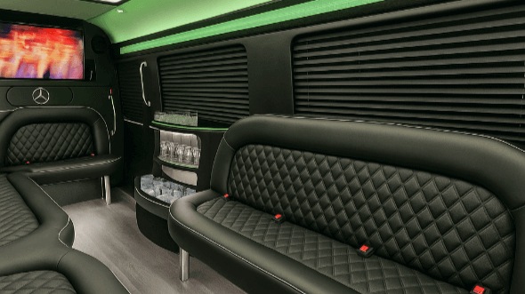 Interior of Charter Bus Company Independence's 14 Passenger Sprinter Limousine in Independence