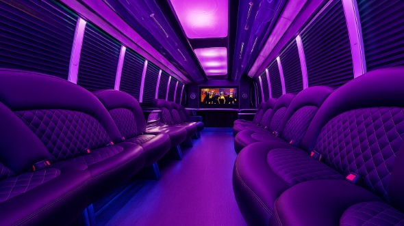 Interior of Charter Bus Company Blue Springs's 50 Passenger Party Bus in Blue Springs