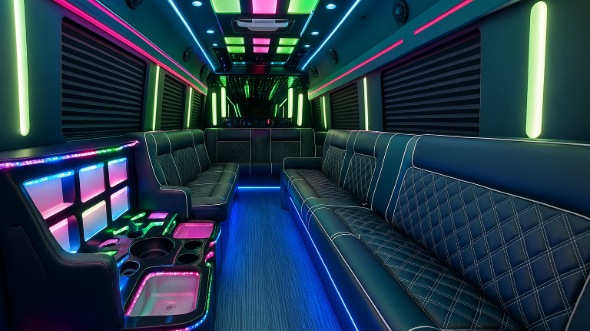 Interior of Charter Bus Company Independence's 50 Passenger Party Bus in Independence