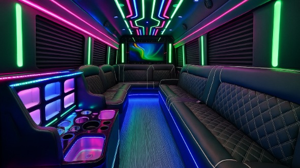Interior of Springfield Party Bus Company's 50 Passenger Party Bus in Springfield